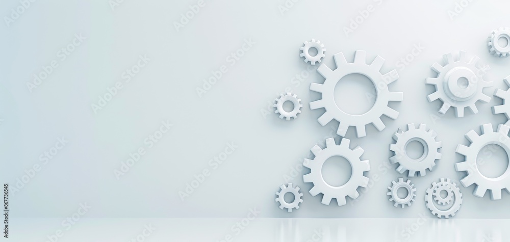 Abstract white mechanical gears on a light background symbolizing teamwork, innovation, and engineering solutions in a minimalist style. Abstract white mechanical gears on a light background symbolizing teamwork, innovation, and engineering solutions in a minimalist style.
