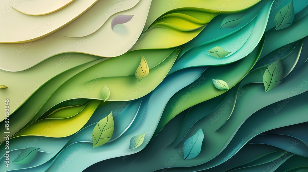 Abstract leaves create a unique wallpaper, a design that mimics natural patterns. Green artwork, a depiction of leaf textures.