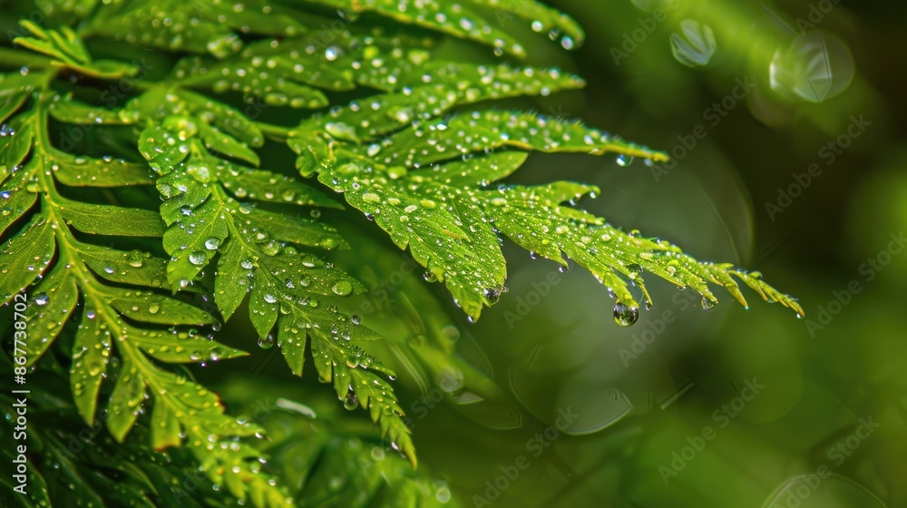 Macro shot of a rain-drenched fern, showing the intricate patterns and textures of the leaves Macro shot of a rain-drenched fern, showing the intricate patterns and textures of the leaves
