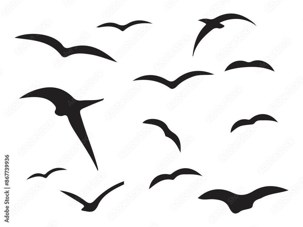 Naklejka premium A Flock of Flying Birds Abstract vector illustration of flying birds. Birds stock illustration