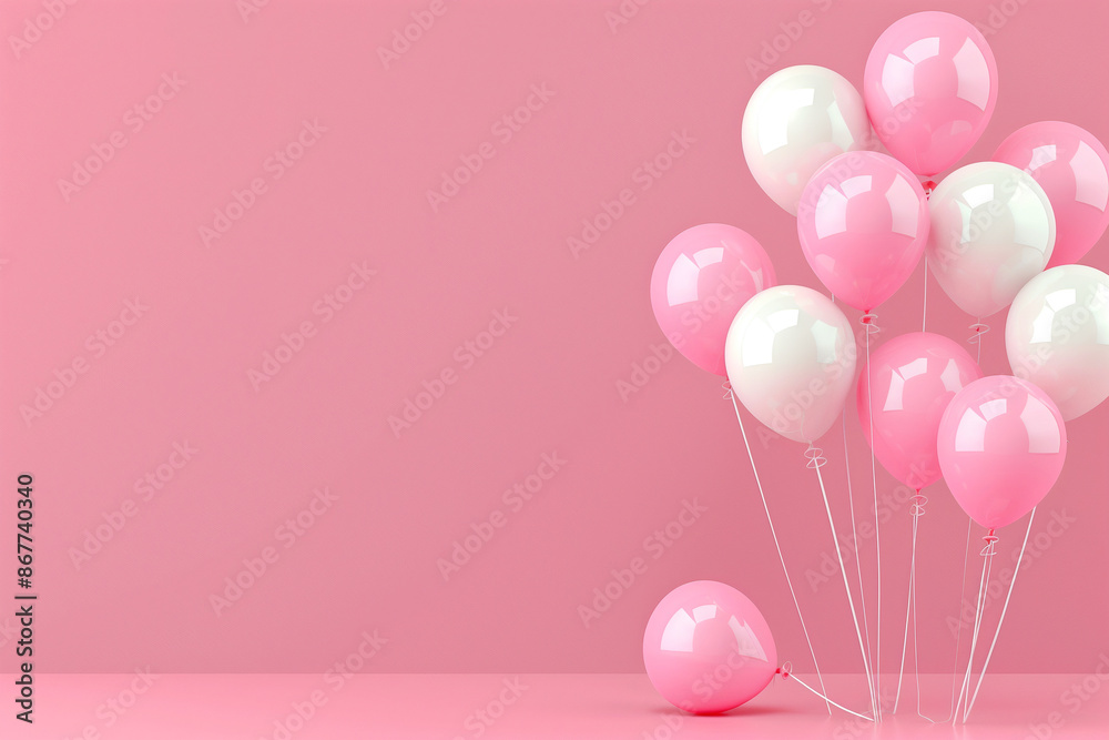 White and pink balloons for a party on a pink background. White and pink balloons for a party on a pink background.