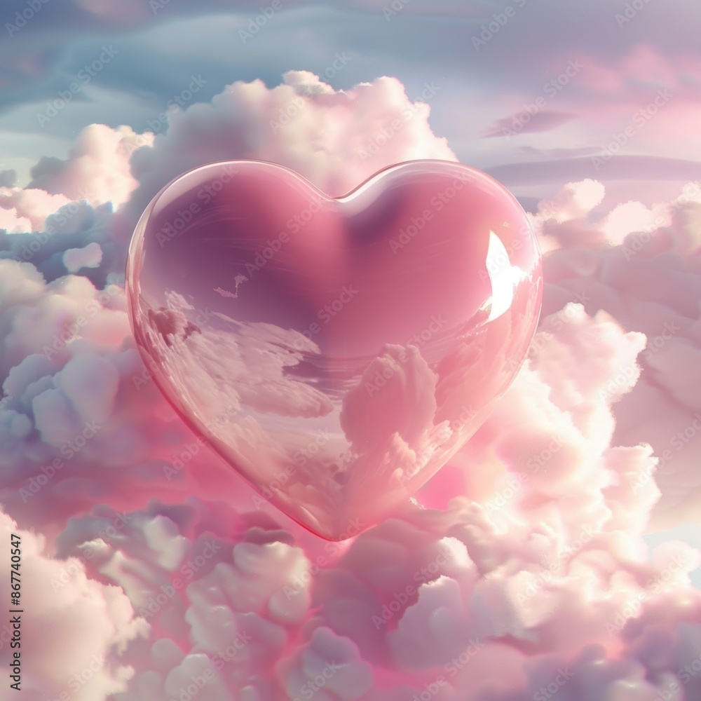 Reflective Pink Heart Amidst Fluffy Clouds
Reflective Pink Heart Amidst Fluffy Clouds