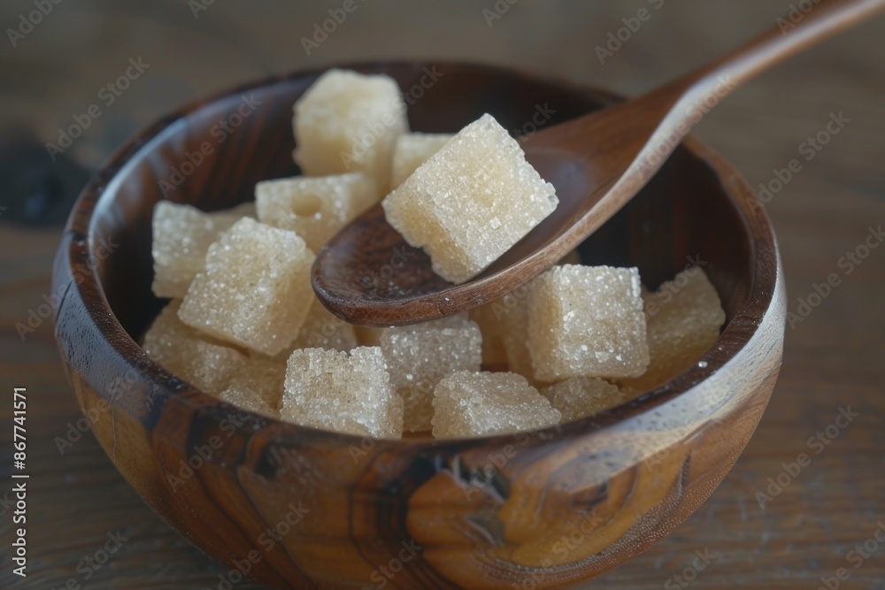Retro Wooden Spoon with Sugar Cubes for Culinary Photography Retro Wooden Spoon with Sugar Cubes for Culinary Photography