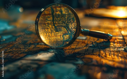 Exploring the intricacies of a magnifying glass against a creative backdrop photo