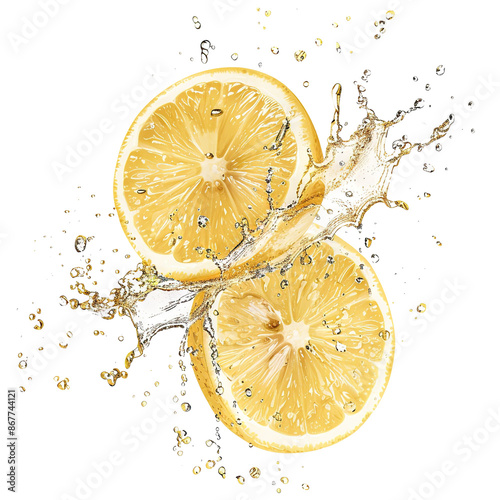 Fresh delicious lemons splashing, cut out