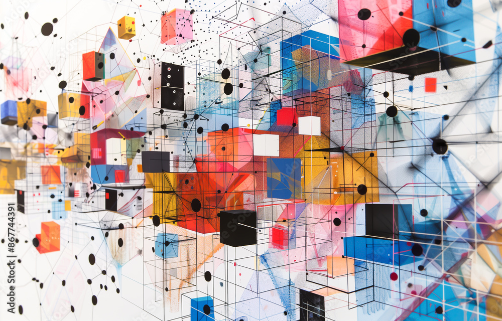 Fototapeta premium a_3D_abstract_artwork_featuring_various_cubes_JPG_1