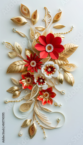 rings on a 3d red flower