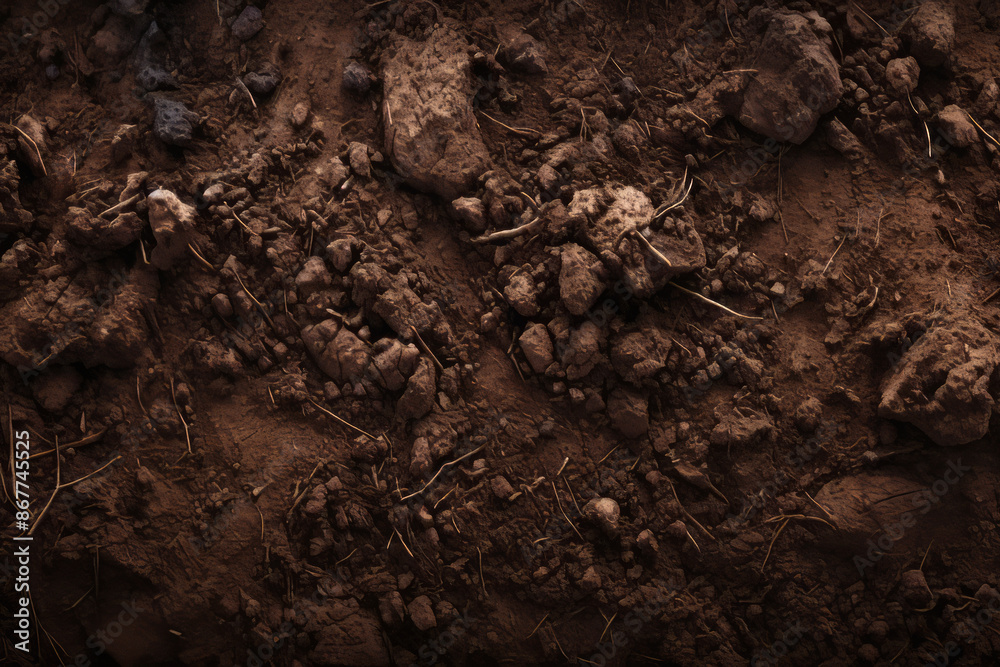 Processed collage of underground brown soil layer material texture. Background for banner Processed collage of underground brown soil layer material texture. Background for banner