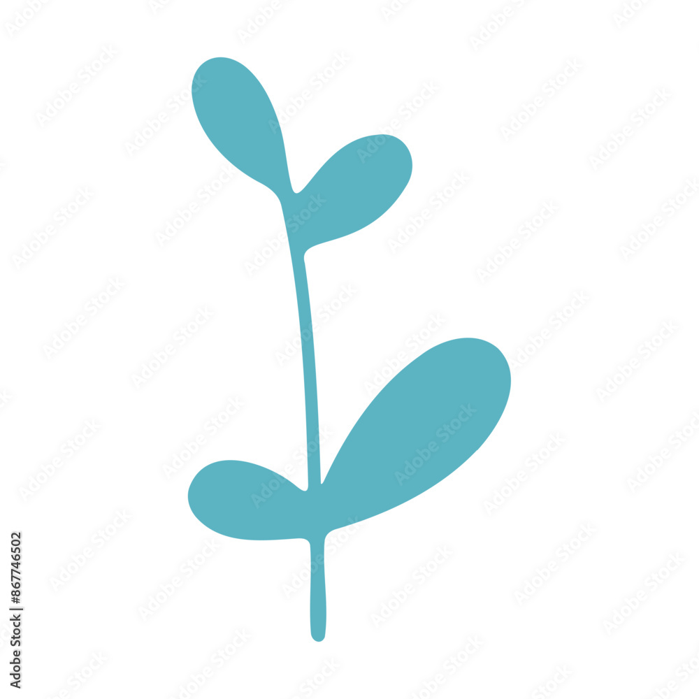 Fototapeta premium A simple blue plant or leaf shape with two curved branches or stems