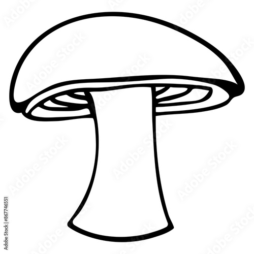 A black and white illustration of a mushroom 