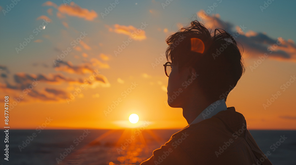 Male Korean Idol Enjoying Sunset by the Sea in Japan Male Korean Idol Enjoying Sunset by the Sea in Japan