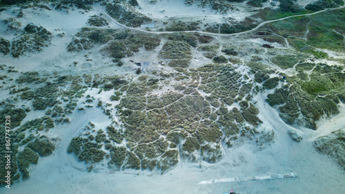 Spectacular aerial view of a Belgian beach! The sandy shores of the North Sea in full glory - the perfect spot to relax and admire nature photo