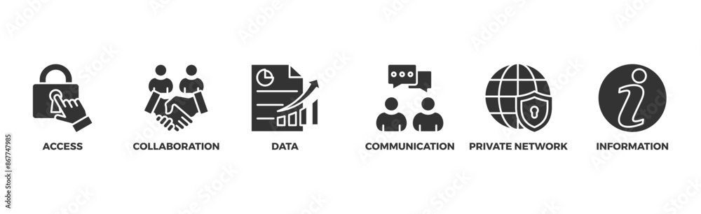Intranet banner web icon illustration concept for global network system with icon of access, collaboration, data, communication, private network, and information technology Intranet banner web icon illustration concept for global network system with icon of access, collaboration, data, communication, private network, and information technology