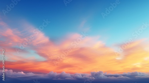 The morning sky fills with vibrant colors and fluffy clouds, symbolizing the start of a new day and evoking feelings of hope, beauty, and tranquility.