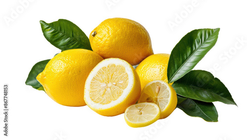 Wallpaper Mural lemons with leaves Yellow Fresh ingredient front view isolated white background Torontodigital.ca