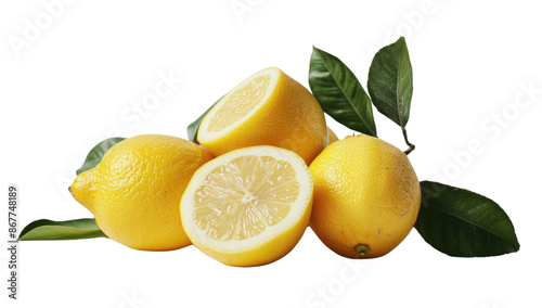 Wallpaper Mural lemons with leaves Yellow Fresh ingredient front view isolated white background Torontodigital.ca