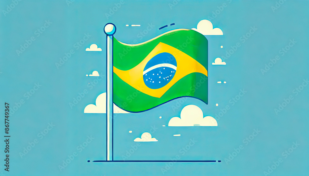 All Brazil Flags Brazilian flag waving on a flagpole against a clear blue sky. The flag ...