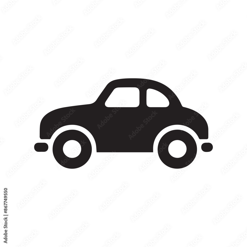 Minimalist Black Silhouette Icon of Car with Rounded Shapes on White Background Minimalist Black Silhouette Icon of Car with Rounded Shapes on White Background