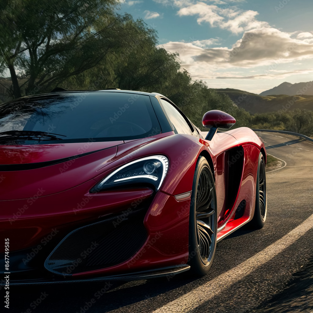 Fototapeta premium a red sports car with a black headlight