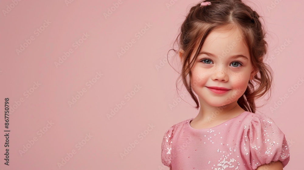 Portrait of a Smiling Young Girl in a Pink Sequin Dress Portrait of a Smiling Young Girl in a Pink Sequin Dress