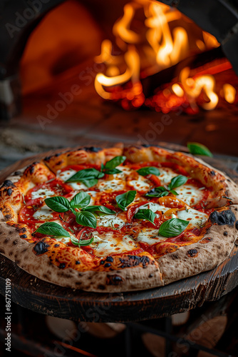 real Neapolitan Italian pizza called margherita pizza just out of the oven