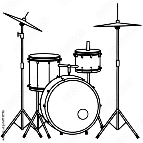 Line art, musical instruments, and a concert drum set. Vector, icon, and sketch