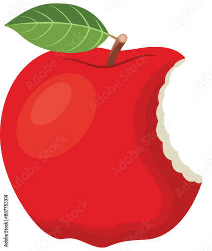Fresh Red Apple with One Bite Illustration