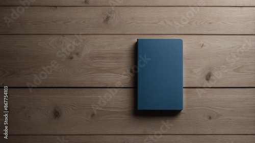 A simple blue book placed on a wooden desk, ready for reading or study.
