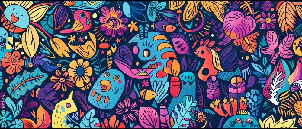 Whimsical fantasy scene with lively atmosphere and vibrant colors Whimsical fantasy scene with lively atmosphere and vibrant colors