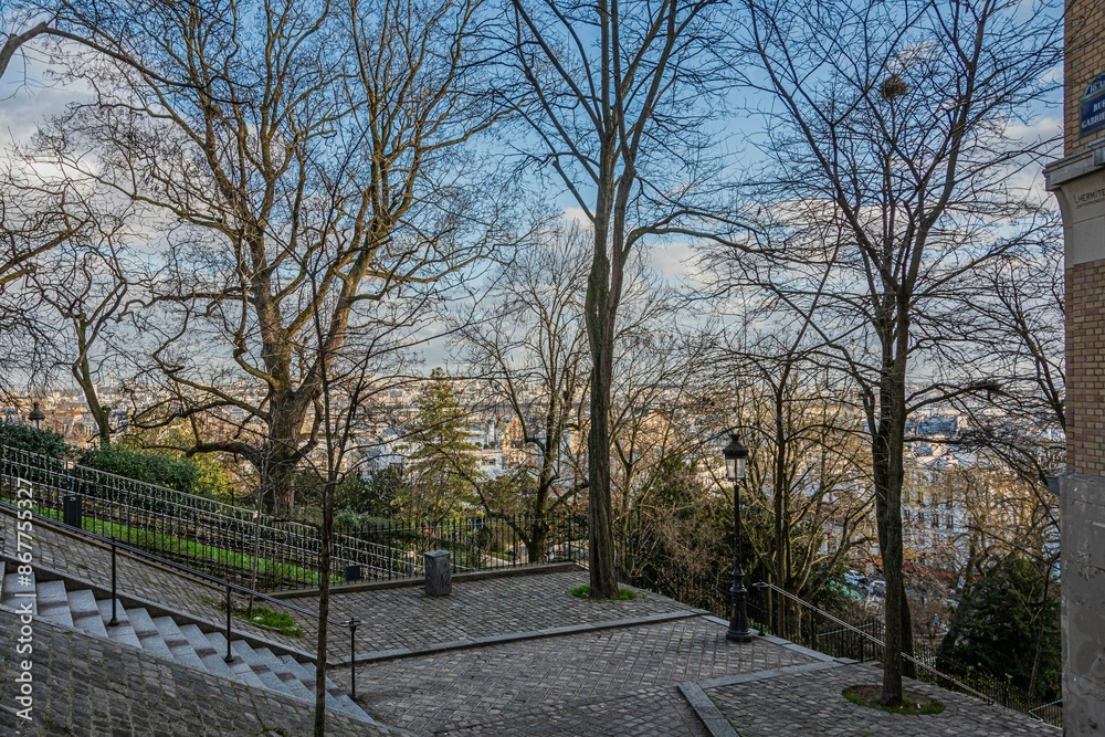 Paris view from square la turture montmartre neighborhood. France