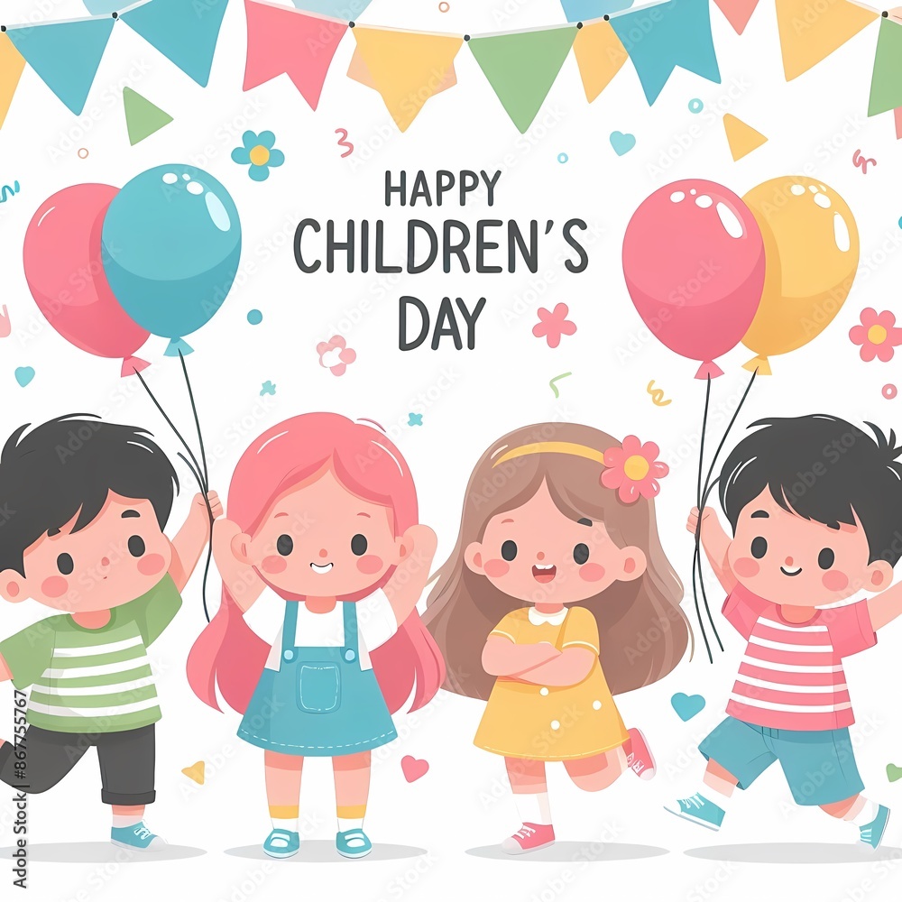 Happy Children's day flat vector illustration isolated on white background Happy Children's day flat vector illustration isolated on white background