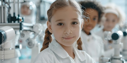 Testimonial photo of AI kids learning science for a bright future. Concept Education, Testimonial, Children, Science, Bright Future