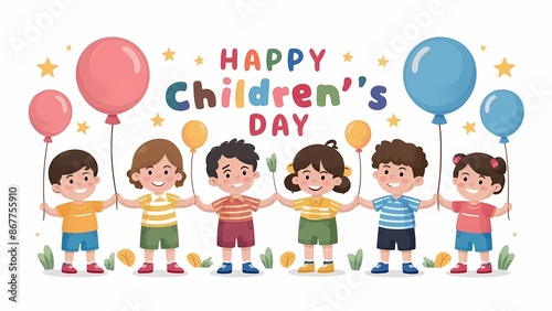 Happy Children's day flat vector illustration isolated on white background