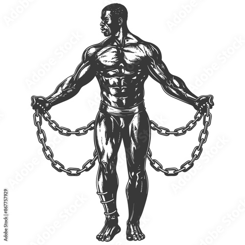 man slave with shackle full body with engraving style black color only