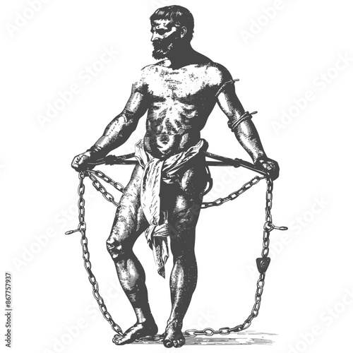 man slave with shackle full body with engraving style black color only