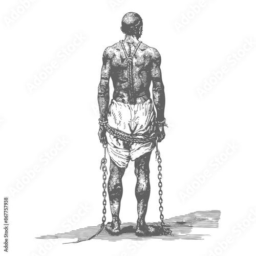 man slave with shackle full body with engraving style black color only