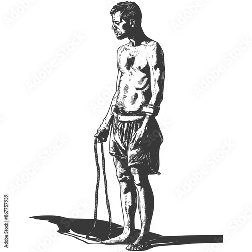 man slave with shackle full body with engraving style black color only