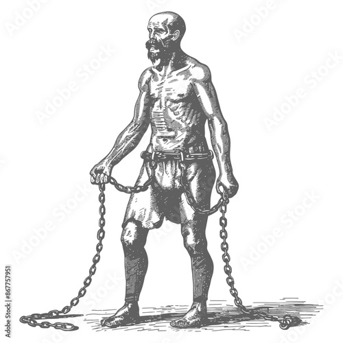 man slave with shackle full body with engraving style black color only