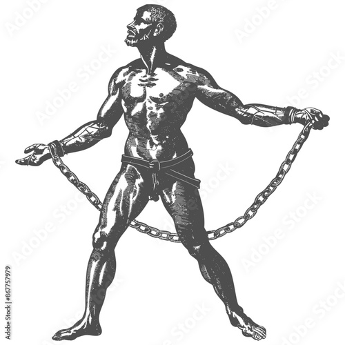 man slave with shackle full body with engraving style black color only