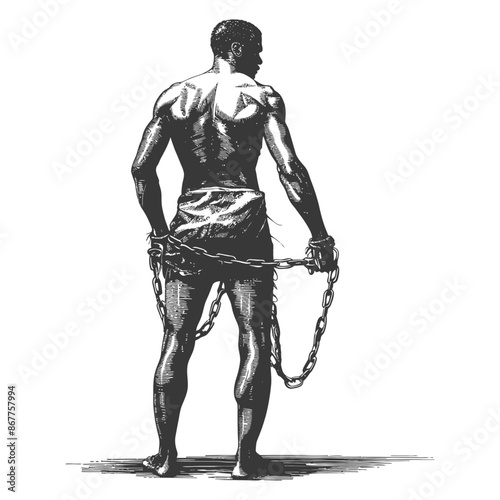man slave with shackle full body with engraving style black color only