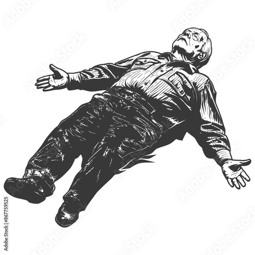 Elderly man lying on ground arms outstretched