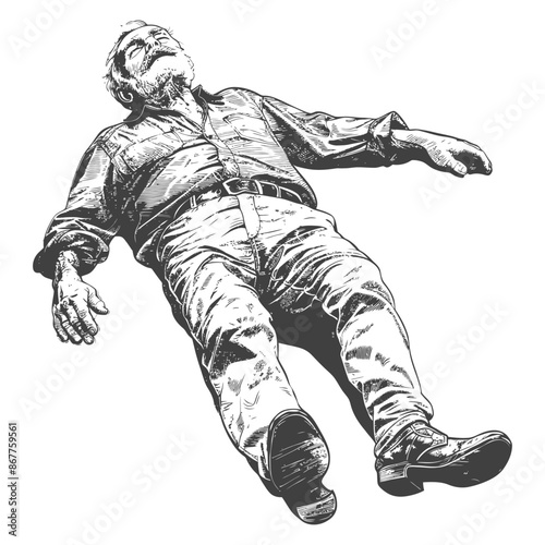 Detailed sketch of a man lying on the ground
