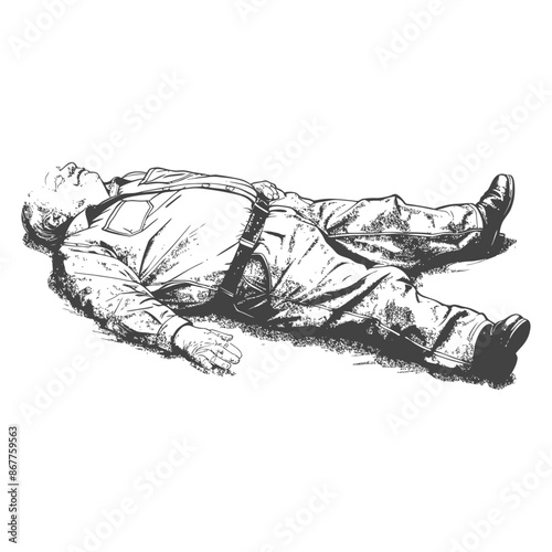 Sketch of a man lying on the ground possibly deceased or unconscious