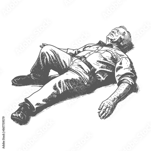 Man lying on ground in vintage clothing