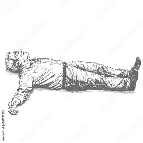 Sketch of a man lying on the ground possibly injured or dead