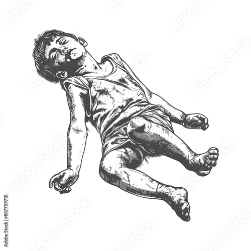 Exhausted Homeless Child on the Sidewalk
