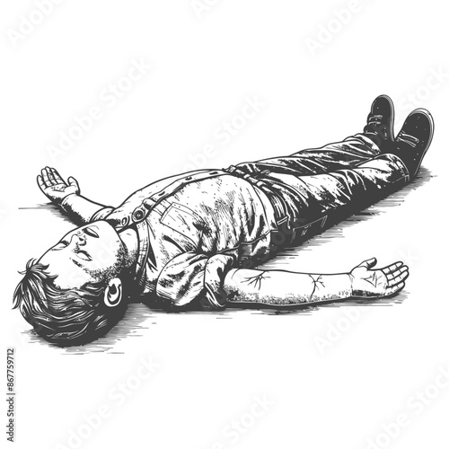 Illustration of a man lying on the ground possibly dead or injured