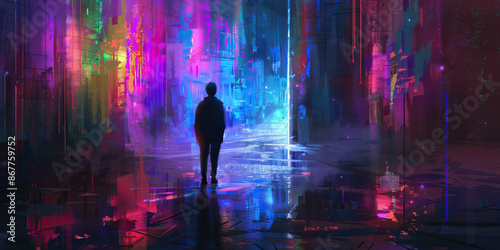PTSD is the haunting echo of the mind, replaying past traumas: Depict a person with PTSD, surrounded by echoes