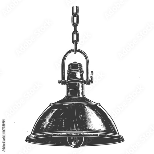Etched Industrial Pendant Lamp: Hanging Vintage Style Light Fixture, Vector Illustration