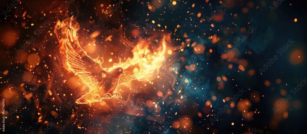 Dove of peace with fire effect on dark background. Dove of peace with fire effect on dark background.